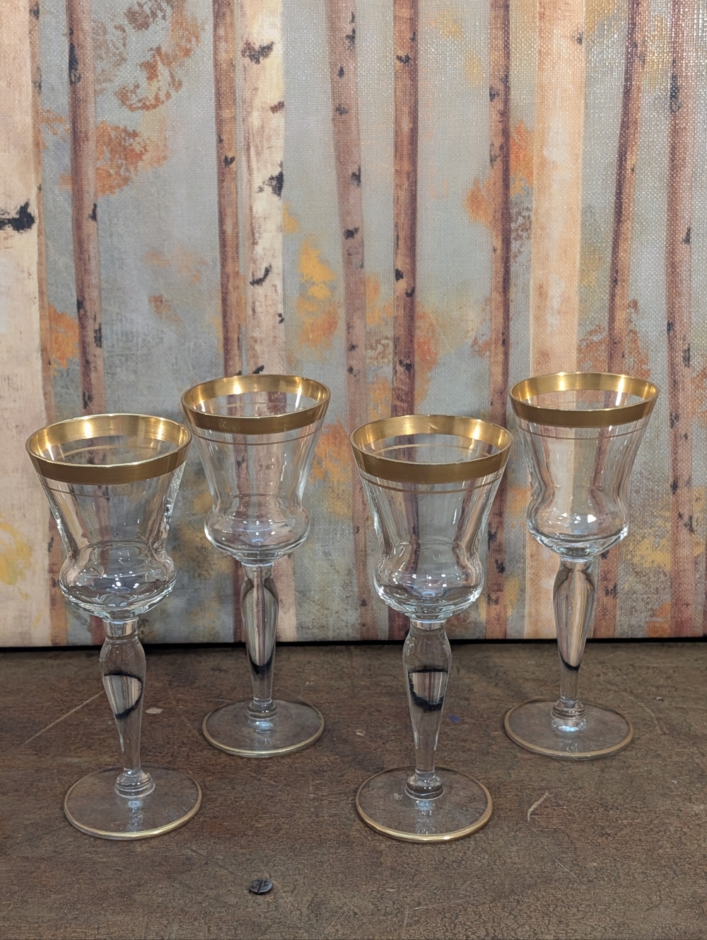 Vtg Mikasa Jamestown Cordial Glasses Gold Rim & Pinstripes